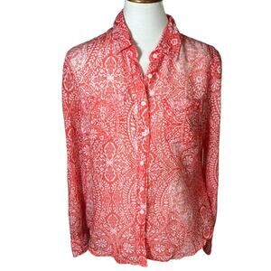 Aeropostale Coral and White Semi Sheer Breezy Floral Paisley Button Down Size L